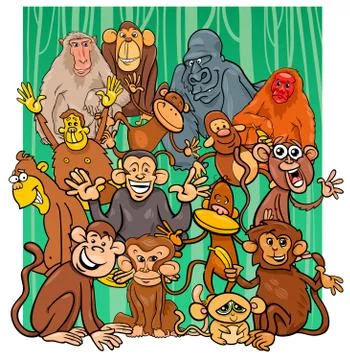 Cartoon monkey characters group Stock Illustration