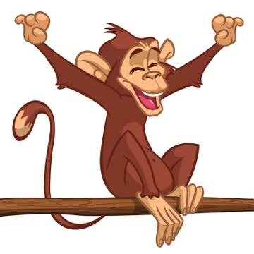 Cartoon monkey chimpanzee sitting on the tree branch Stock Illustration