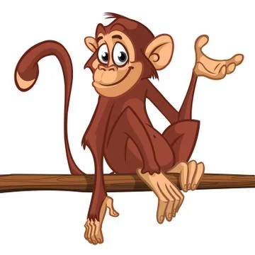 Cartoon monkey chimpanzee sitting on the tree branch Stock Illustration
