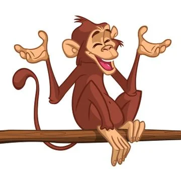 Cartoon monkey chimpanzee sitting on the tree branch 스톡 일러스트