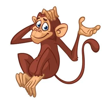 Cartoon monkey chimpanzee sitting on the tree branch Stock Illustration