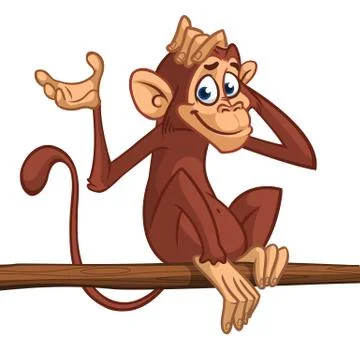 Cartoon monkey chimpanzee sitting on the tree branch Illustrazione stock