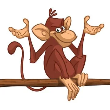 Cartoon monkey chimpanzee sitting on the tree branch Illustrazione stock