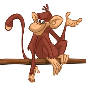 Cartoon monkey chimpanzee sitting on the tree branch 스톡 일러스트