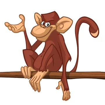 Cartoon monkey chimpanzee sitting on the tree branch Stock Illustration