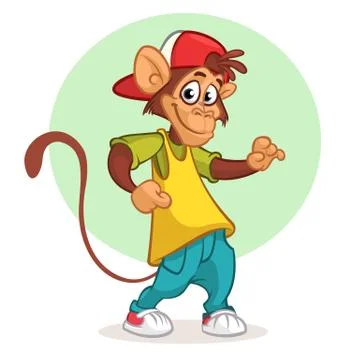 Cartoon monkey dancing. Vector illustration Stock Illustration