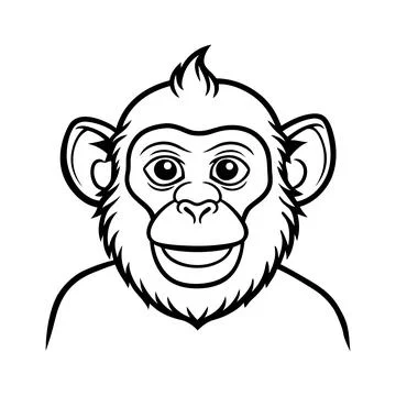 Cartoon monkey face illustration vector drawing outline design cheerful anima Stock Illustration