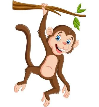 Cartoon monkey hanging in tree branch Stock Illustration