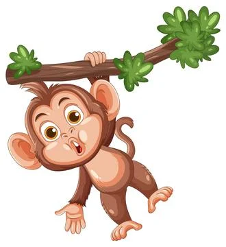 Cartoon Monkey Hanging From Tree Branch Illustration Stock Illustration