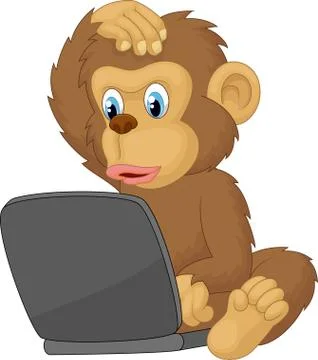 Cartoon monkey operating laptop Stock Illustration
