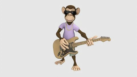 Cartoon monkey playing guitar - 3d render looped with alpha channel. Stock Footage 214788318