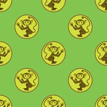 Cartoon Monkey Seamless Pattern 스톡 일러스트