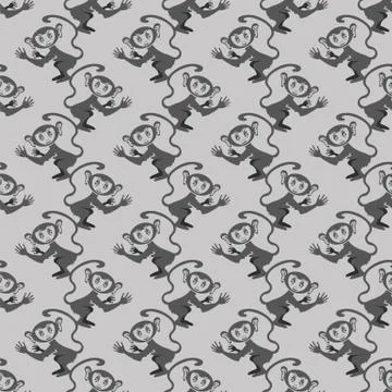 Cartoon Monkey Seamless Pattern 스톡 일러스트