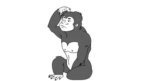 Cartoon monkey sitting and scratching head with confused expression Illustrazione stock