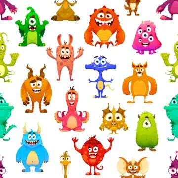 Cartoon monster characters pattern, alien creature 스톡 일러스트