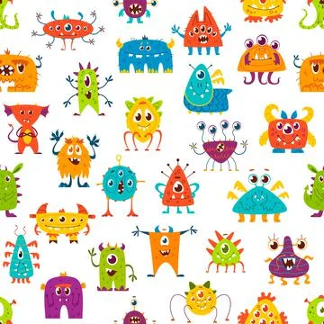 Cartoon monster characters seamless pattern 스톡 일러스트