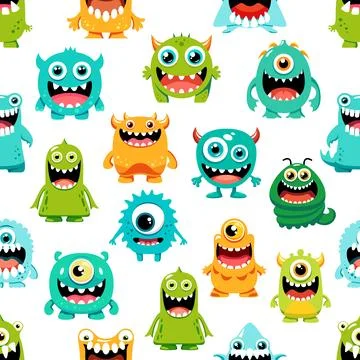 Cartoon monster characters seamless pattern decor 스톡 일러스트
