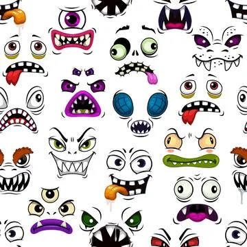 Cartoon monster faces vector seamless pattern Illustrazione stock