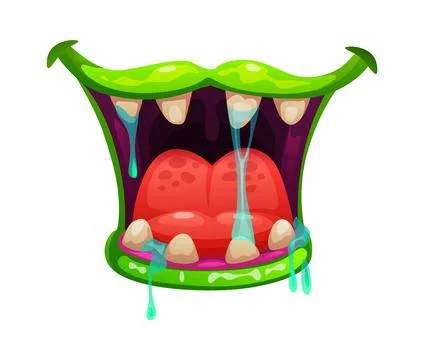 Cartoon monster mouth with sharp teeth and slime Stock Illustration