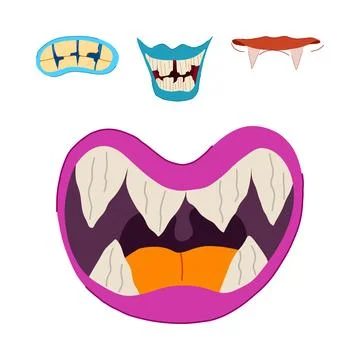 Cartoon monster mouths with sharp teeth and fangs Stock Illustration