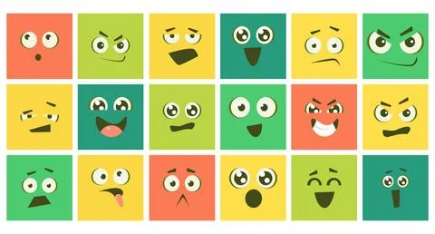 Cartoon Monster Square Faces with Different Emotion and Face Expression Vector Stock Illustration