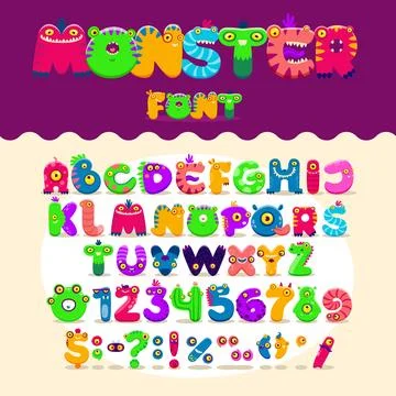 Cartoon monsters font, type, typeface and alphabet Stock Illustration
