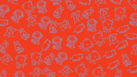 Cartoon monsters pattern seamless loop on orange background Видео 330464722