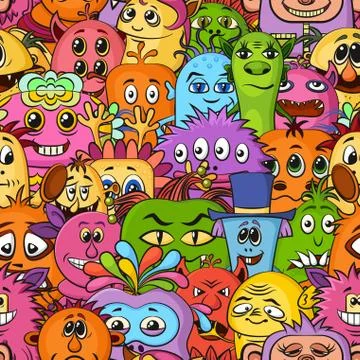 Cartoon Monsters Seamless Stock Illustration