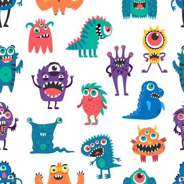 Cartoon monsters, seamless pattern background Stock Illustration