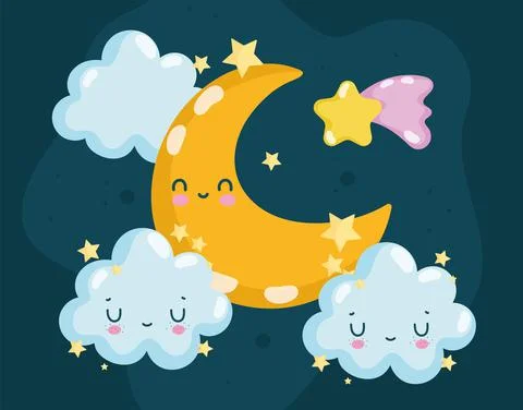 Cartoon moon and clouds Ilustração Stock