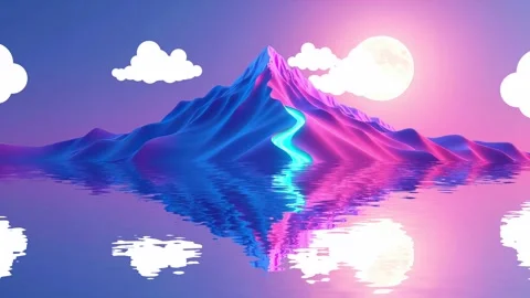 Cartoon Mountain Range: Blue River Stream at Sunset Video stock 318050948