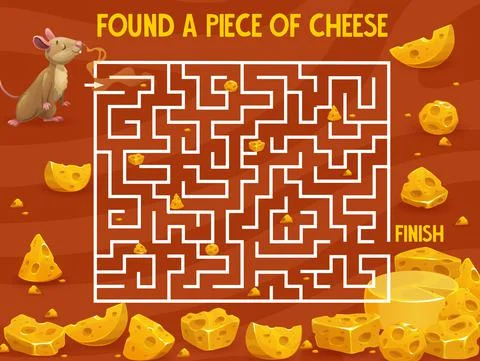 Cartoon mouse and cheese, labyrinth maze game Stock Illustration