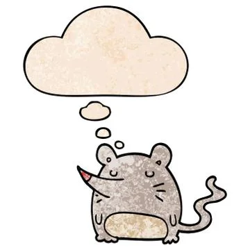 Cartoon mouse and thought bubble in grunge texture pattern style Stock Illustration