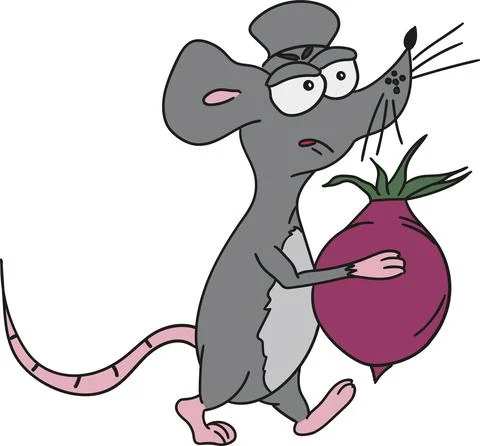 Cartoon mouse with angry expression with beetroot Stock Illustration