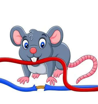 Cartoon mouse biting the cable Stock Illustration