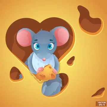 Cartoon mouse in cheese. Иллюстрация