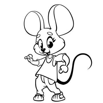 Cartoon mouse dancing. Vector illustration outlined. Design for coloring book Stock Illustration