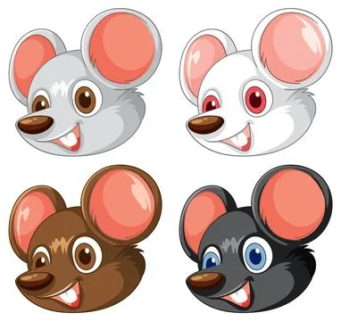 Cartoon Mouse Faces in Four Color Variations Stock Illustration