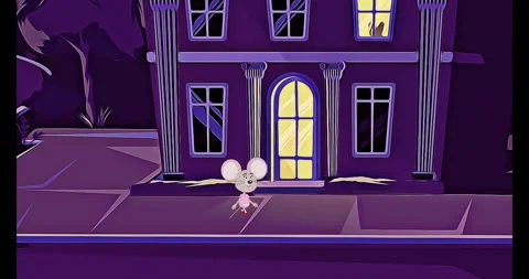 Cartoon, mouse goes to the right. Background is a house. Video Stock Footage 274935199