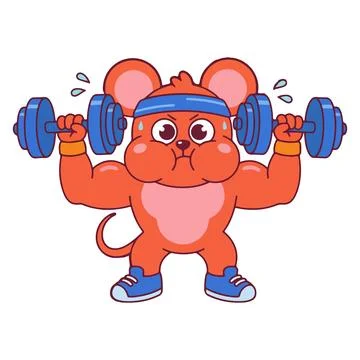 Cartoon Mouse Lifting Weights Stock Illustration