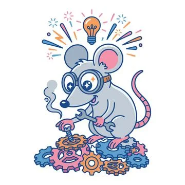 Cartoon Mouse Mechanic with Idea Illustration