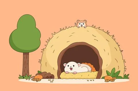 Cartoon Mouse Sleeping in Burrow Иллюстрация