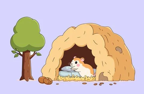 Cartoon Mouse Sleeping in Burrow Illustration