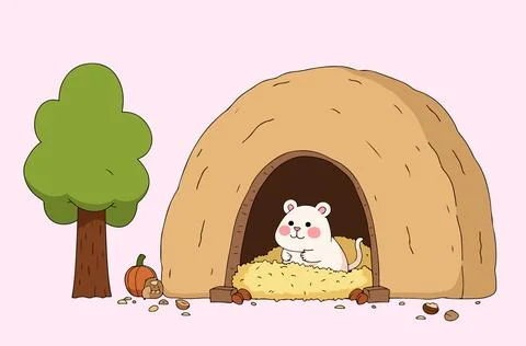 Cartoon Mouse Sleeping in Burrow イラスト素材