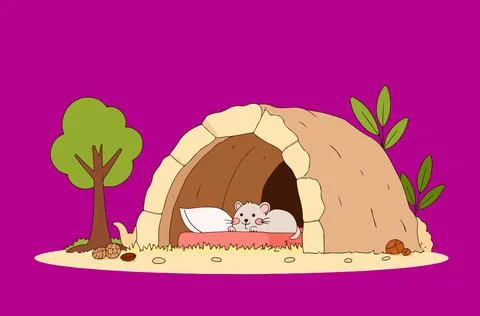Cartoon Mouse Sleeping in Burrow Stock Illustration
