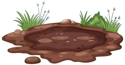 Cartoon Mud Puddle with Grass Stock Illustration