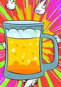 Cartoon Mug of Beer, comic book drink. Retro vector comics pop art design. Illustrazione stock