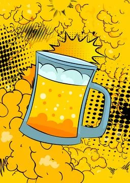 Cartoon Mug of Beer, comic book drink. Retro vector comics pop art design. Illustrazione stock