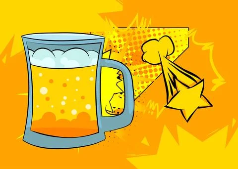 Cartoon Mug of Beer, comic book drink. Retro vector comics pop art design. Illustrazione stock