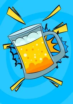 Cartoon Mug of Beer, comic book drink. Retro vector comics pop art design. Illustrazione stock